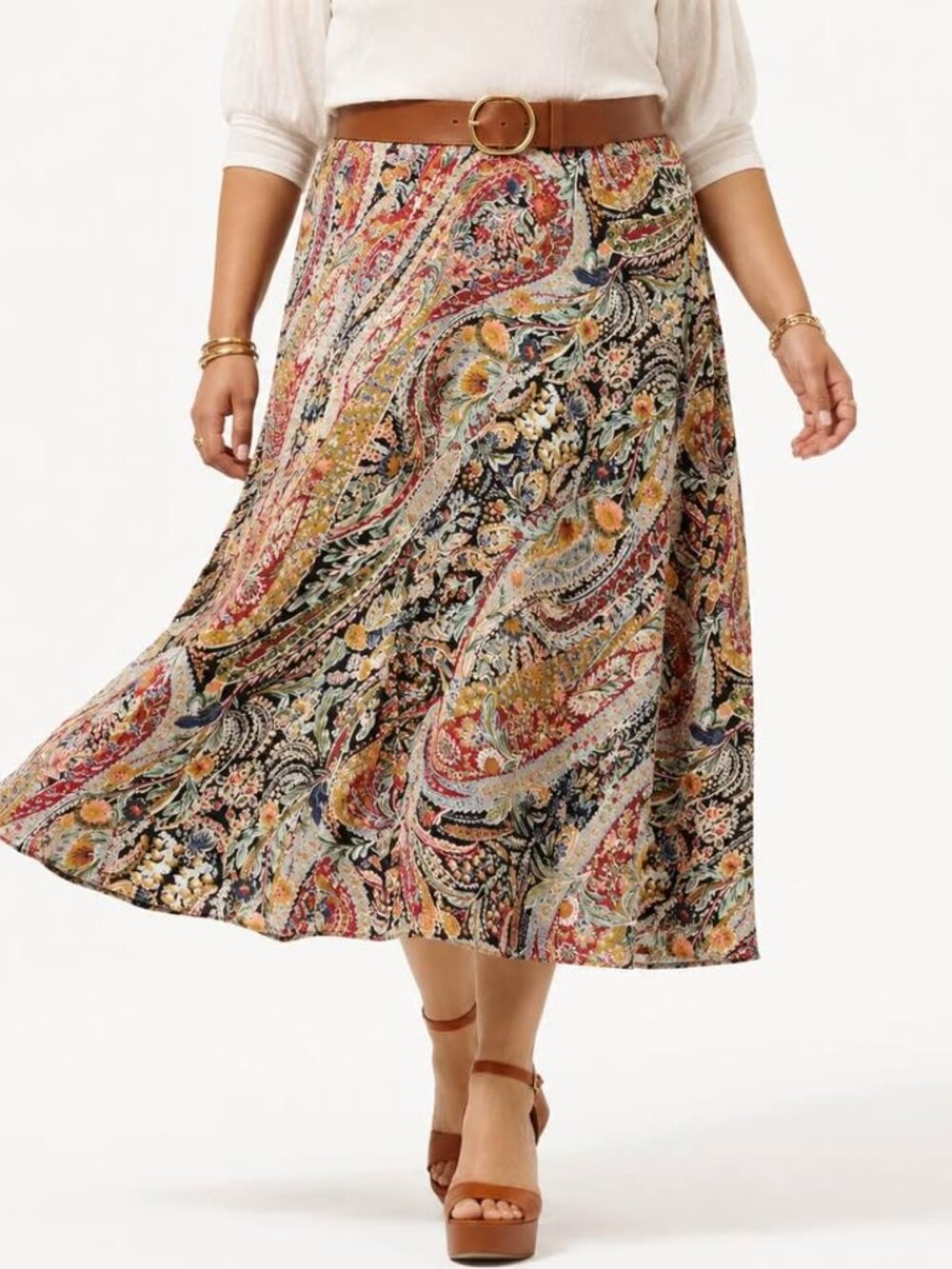 Bohemian Grunge Fairy Vince Camuto 70s Maximalist Paisley Midi Skirt [size XXL]